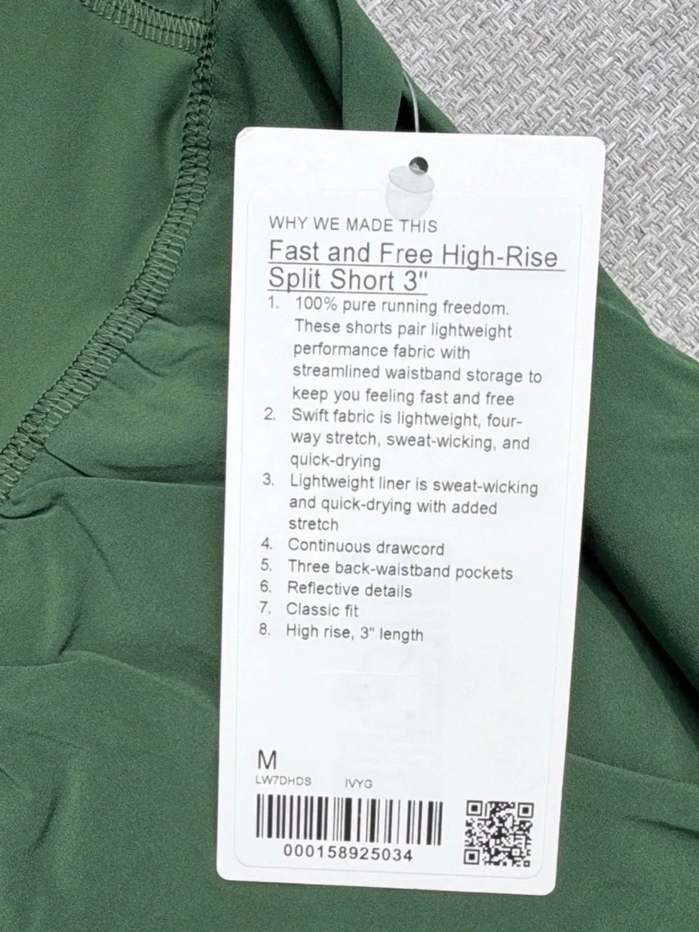 NWT lululemon Fast and Free High Rise Classic Fit Split Short 3” Ivy Green - M